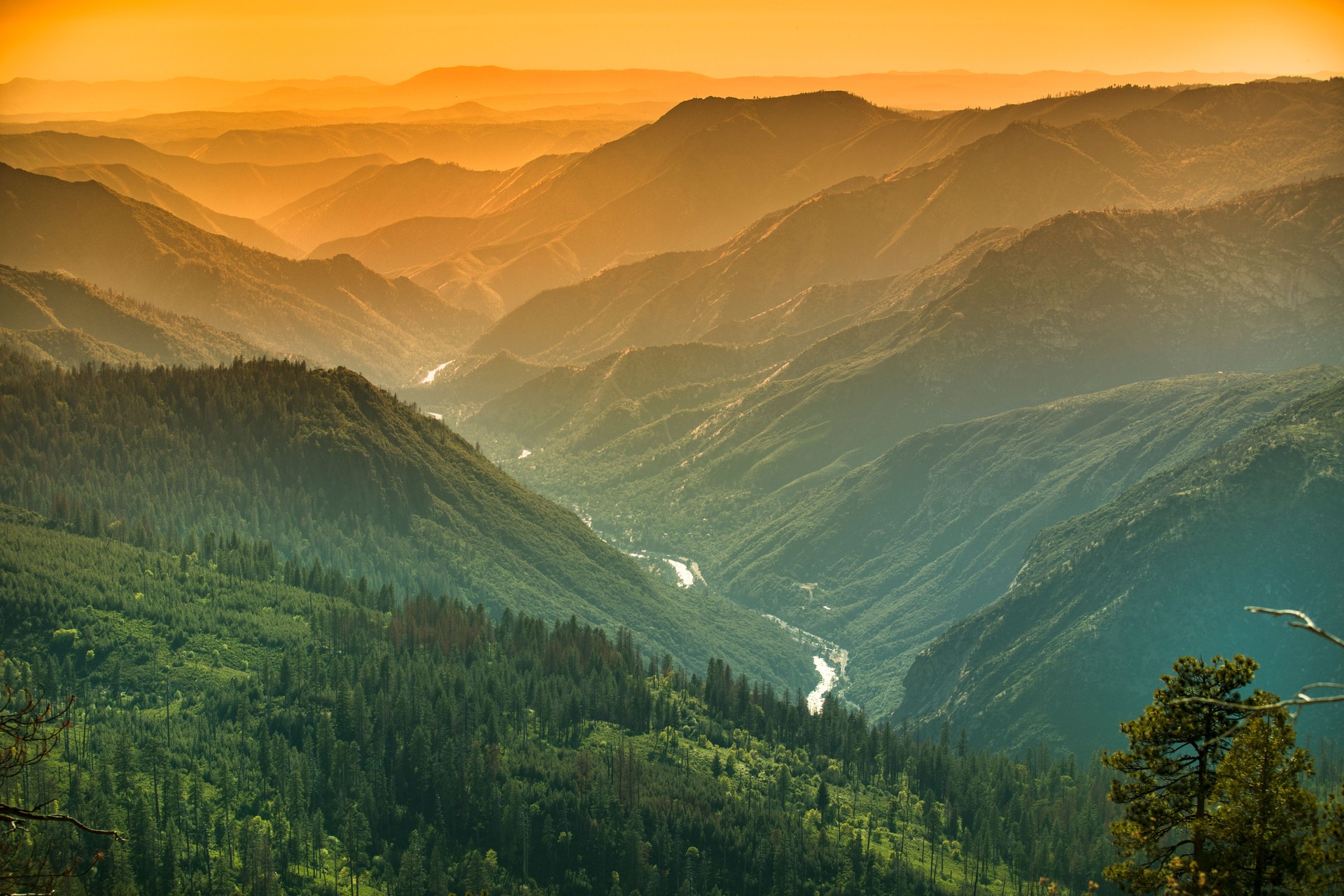 Mist rises on the Sierra Nevada Mountains California USA